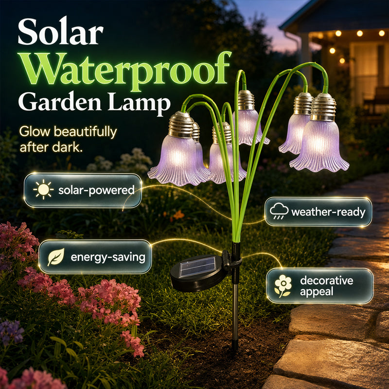 Solar tulip flower lights outdoor garden path illumination at night