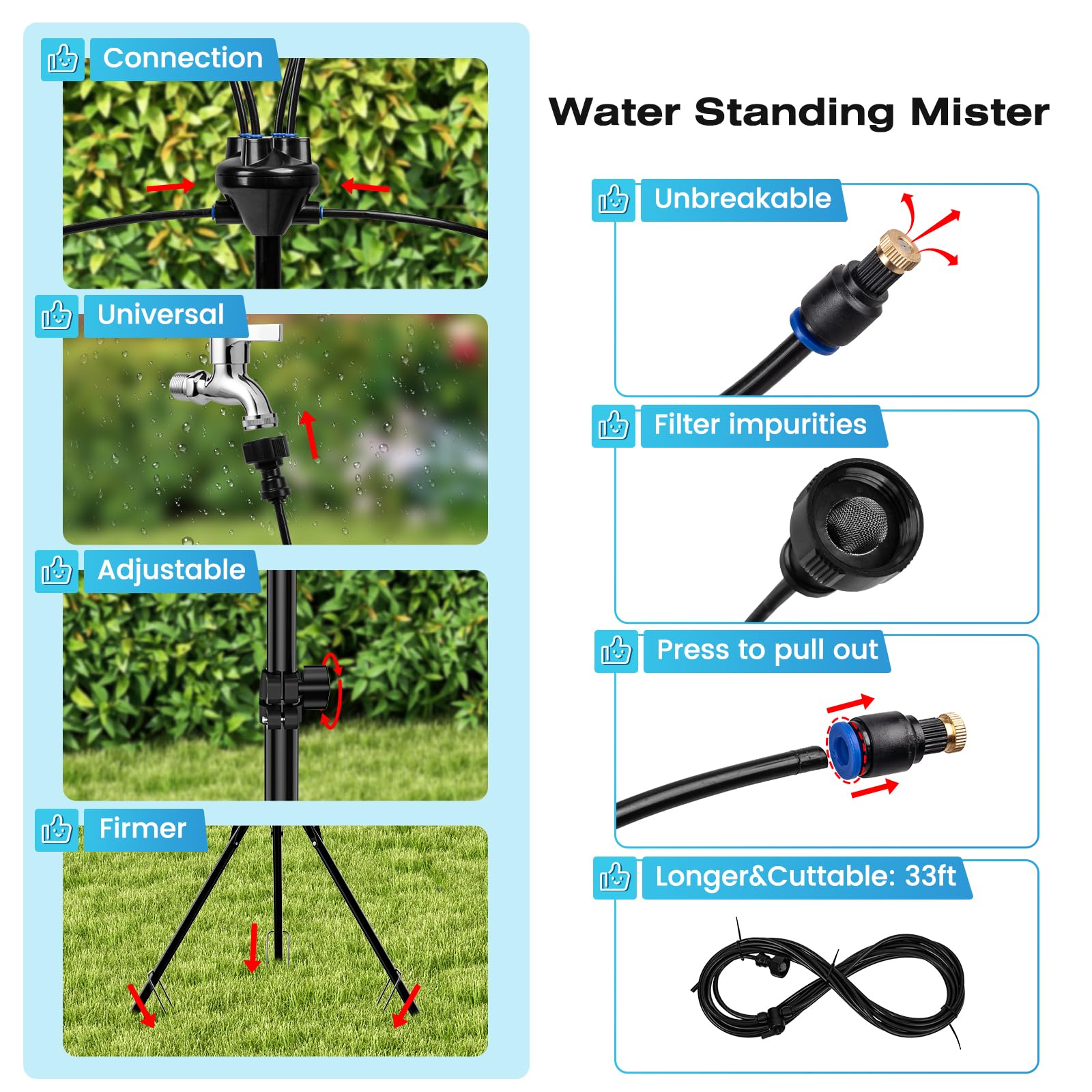 Adjustable height patio misting stand