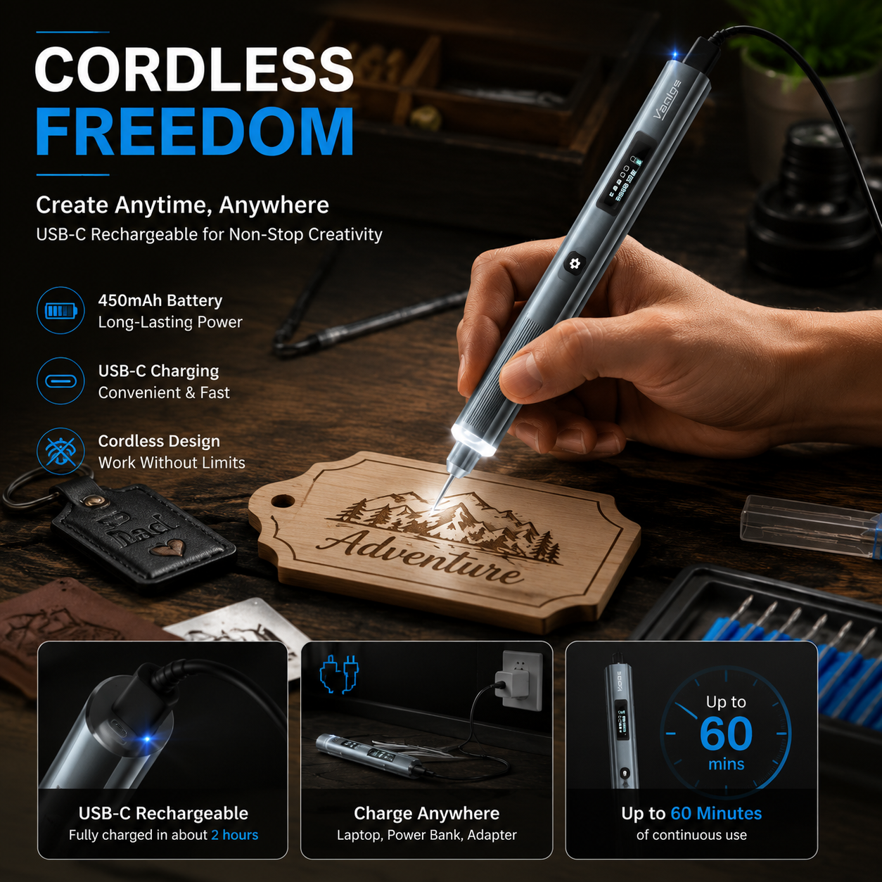 Hand holding 49g lightweight engraving pen showing ergonomic grip