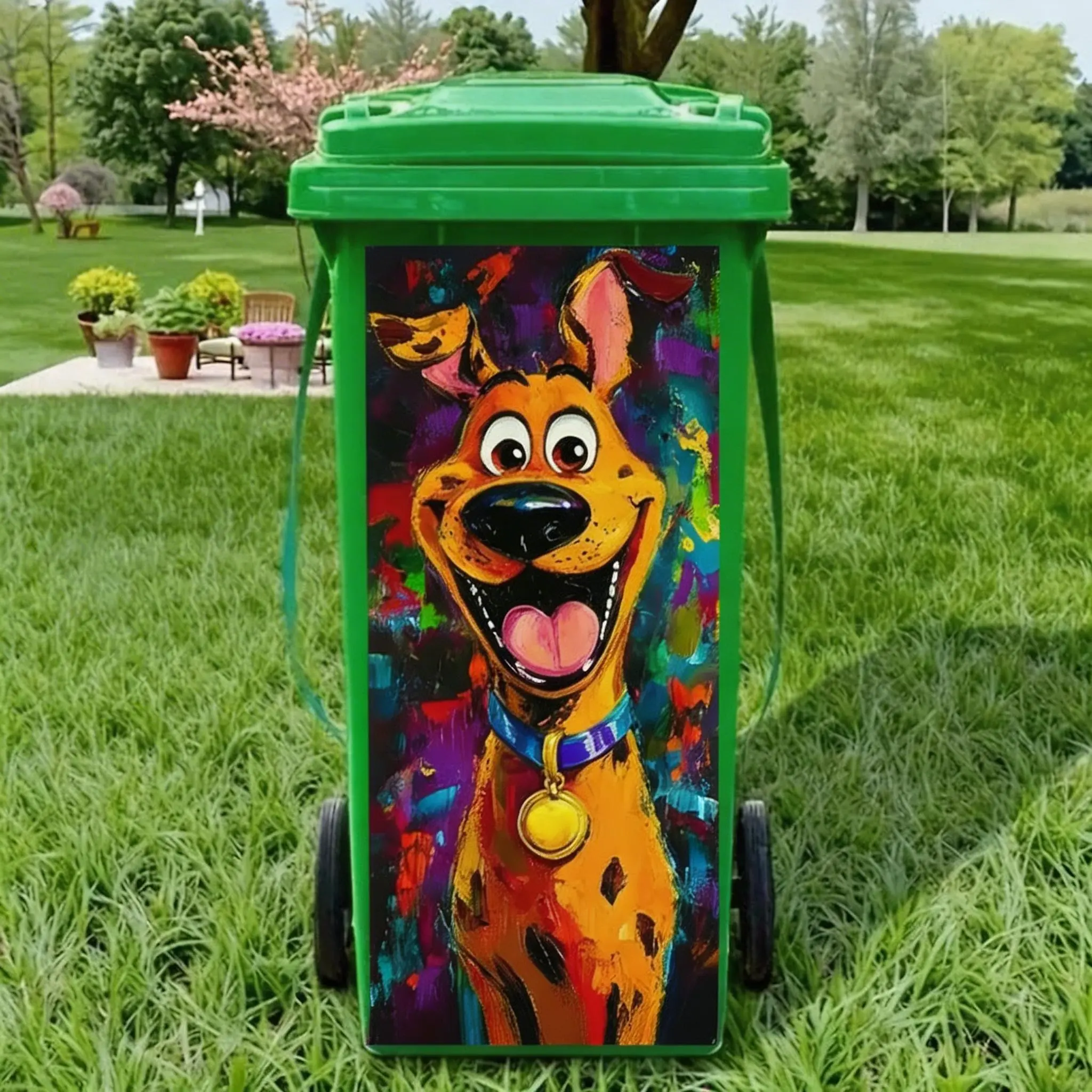 Wheelie bin sticker showing funny peeking donkey and horse