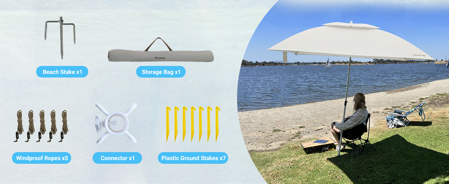KingCamp 2-in-1 Beach Umbrella and Beach Shade Canopy