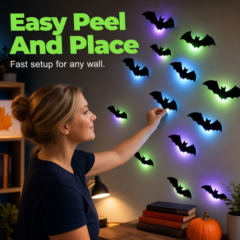 Easy peel and place Halloween bat wall decals simple decorating setup