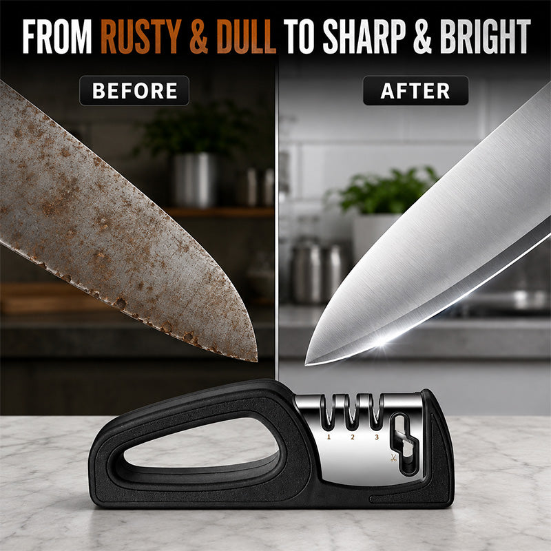 Kitchen knife edge before and after sharpening