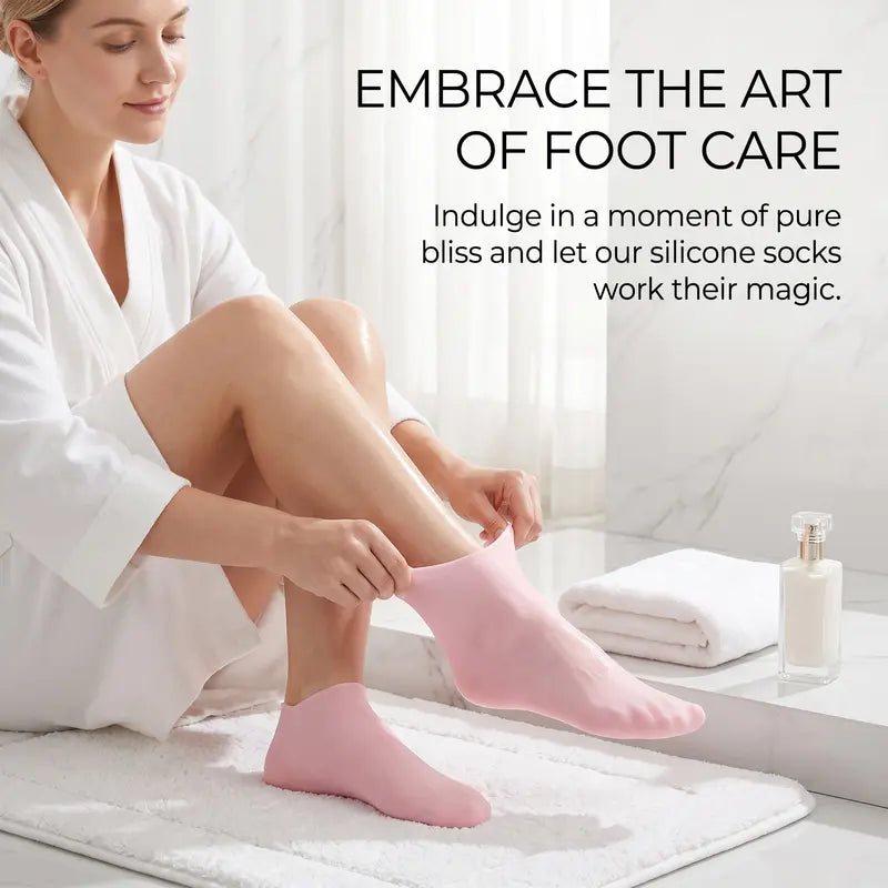 Reusable silicone moisturizing foot socks help lock in lotion for dry-feeling heels