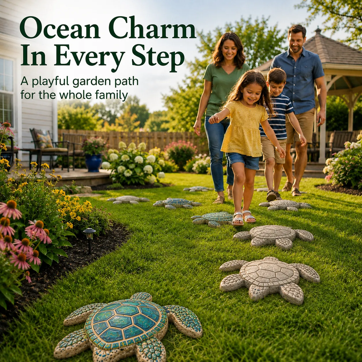 Four ocean animal stepping stone designs sea turtle seahorse jellyfish octopus