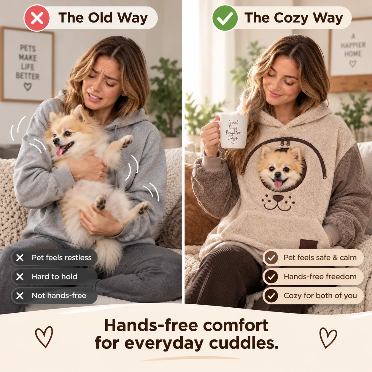 Cuddle hoodie with a built-in front pet pouch