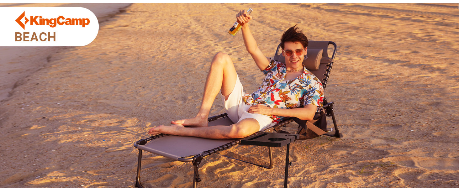 KingCamp Cool Lounge Chair Plus Textilene Lounge Chair with Side Table