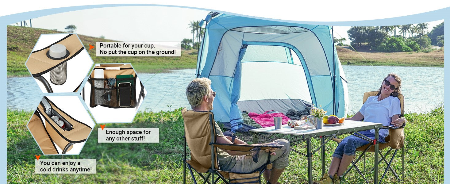 KingCamp Padded Outdoor Folding Quilted Armchair with Built In Cupholder