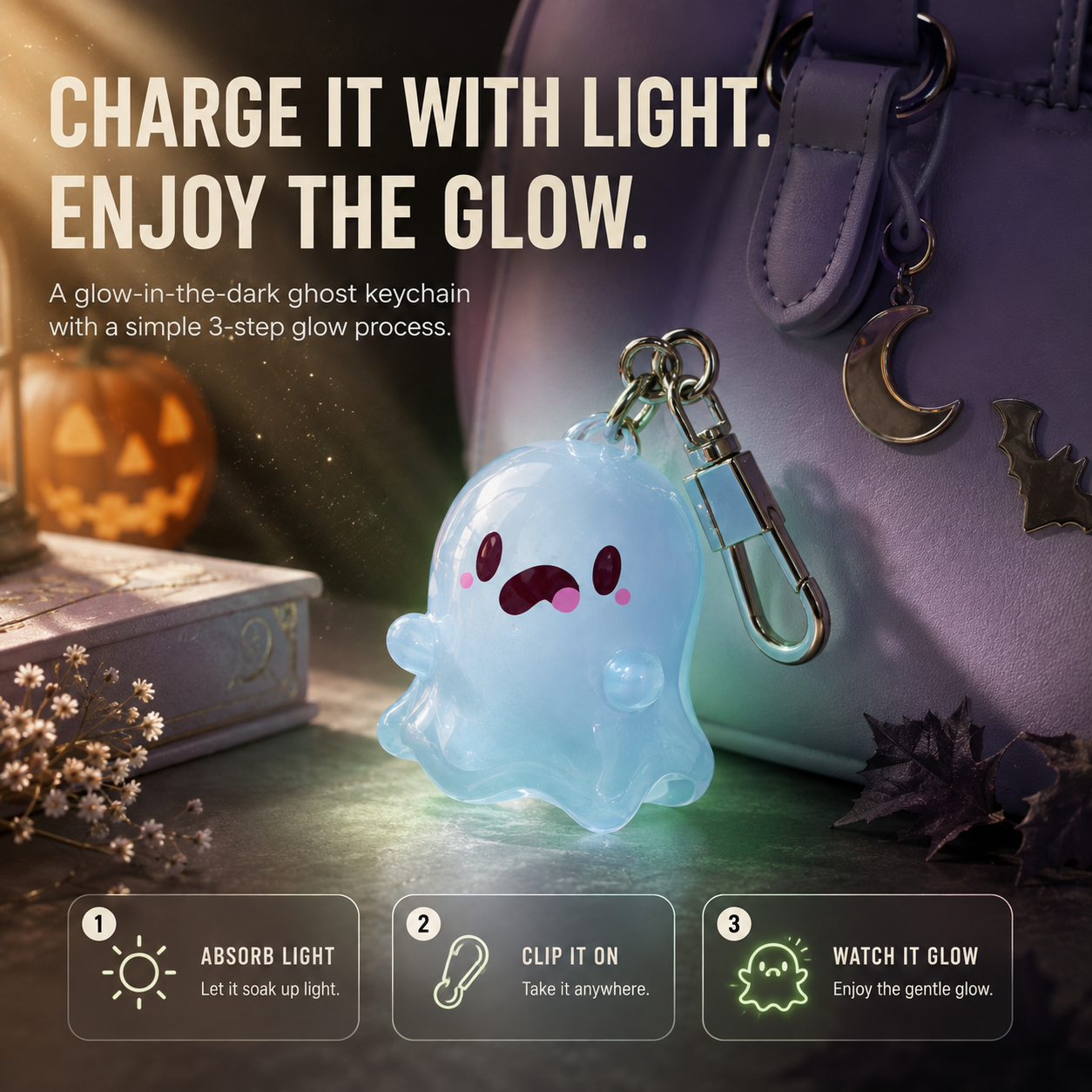 How glow in the dark ghost keychain works absorb light clip and glow