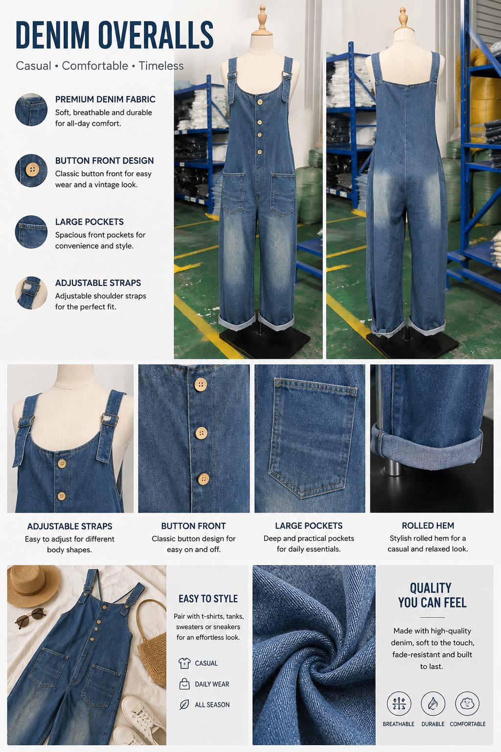Adjustable Strap Denim Overalls