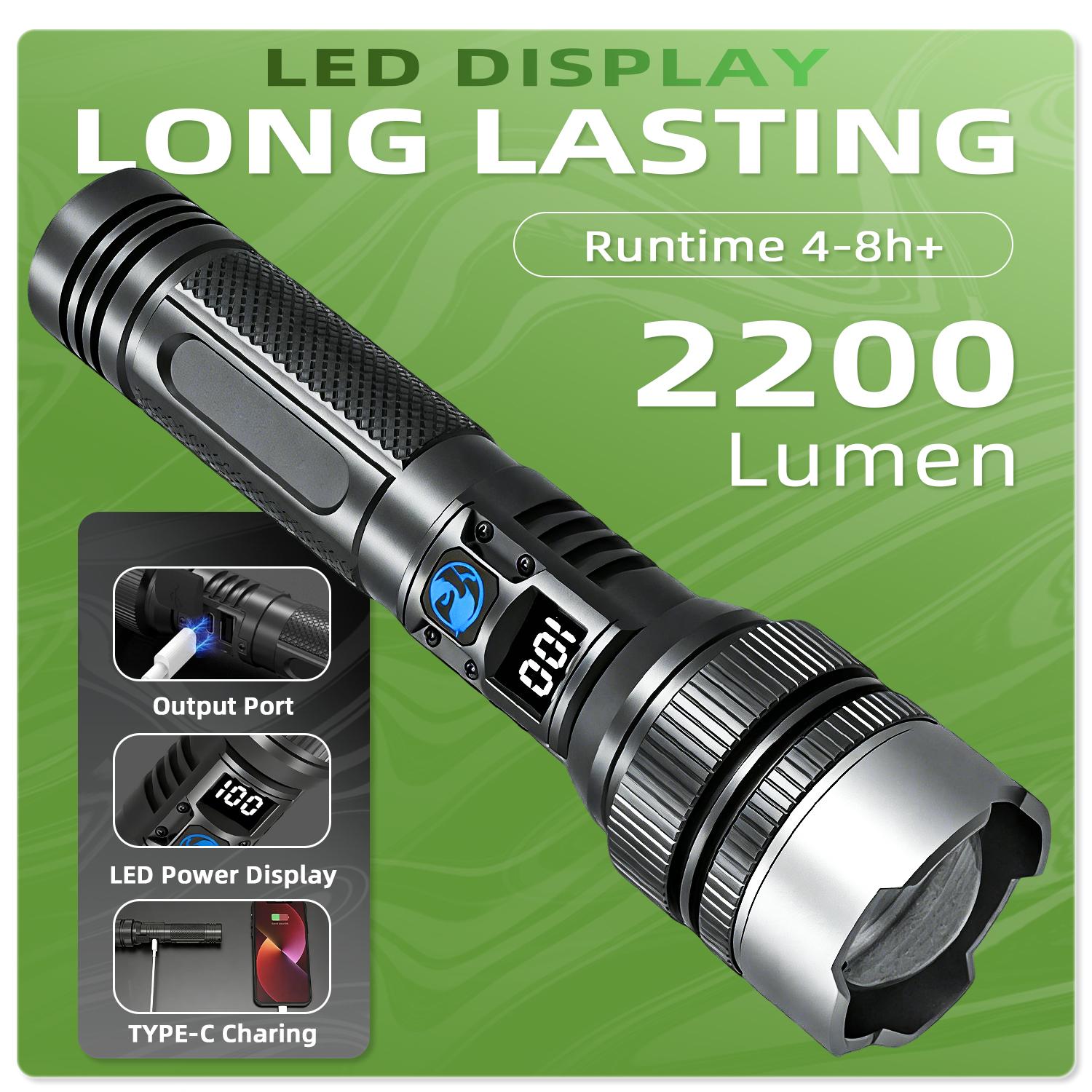 2-in-1 Strong Flashlight (Power Bank), Digital display ofpower, Rechargeable, Zoomable,, X4Waterproof,Adjustable Brightness Flash Light for Outdoor, Emergency,Camping Accessories, Black BackToSchool outdoorfun 2-in-1 Strong Flashlight (Power Bank), Digital display ofpower, Rechargeable, Zoomable,, X4Waterproof,Adjustable Brightness Flash Light for Outdoor, Emergency,Camping Accessories, Black BackToSchool outdoorfun
