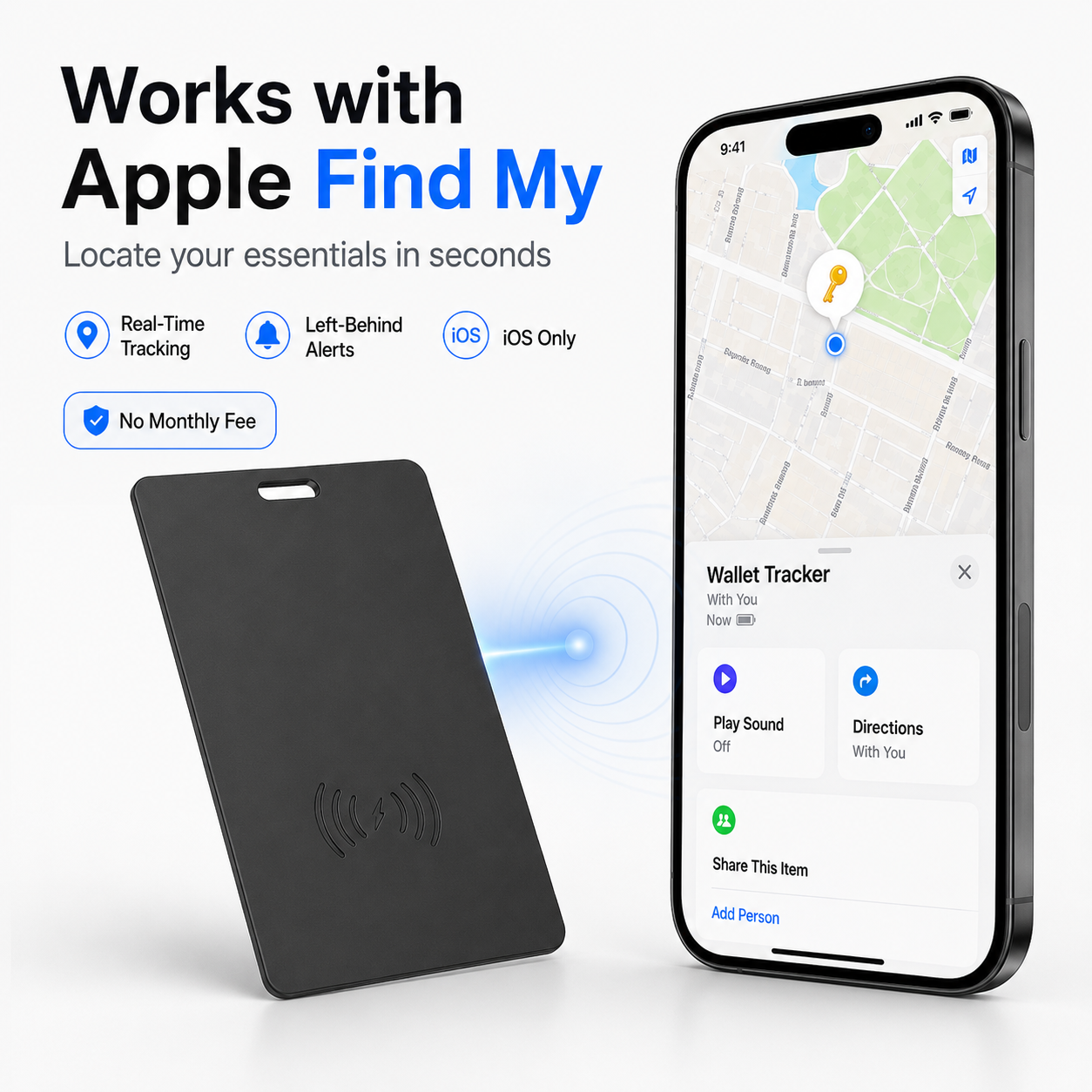 Works with Apple Find My smart wallet tracker