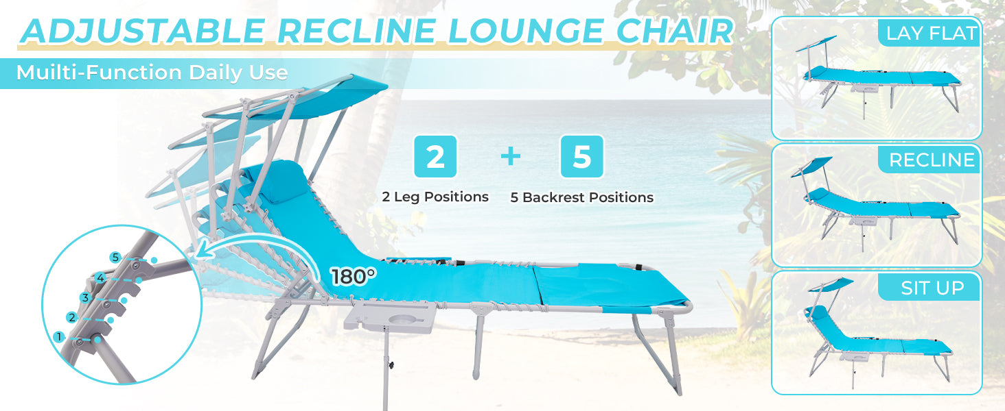 WEJOY Cool Lounge Chair Plus Folding Chaise Lounge Chair with Adjustable Back