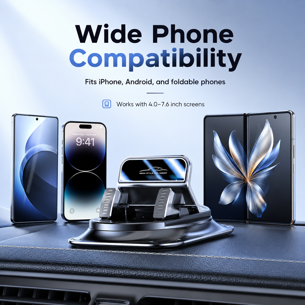 Place phone into adjustable car phone holder