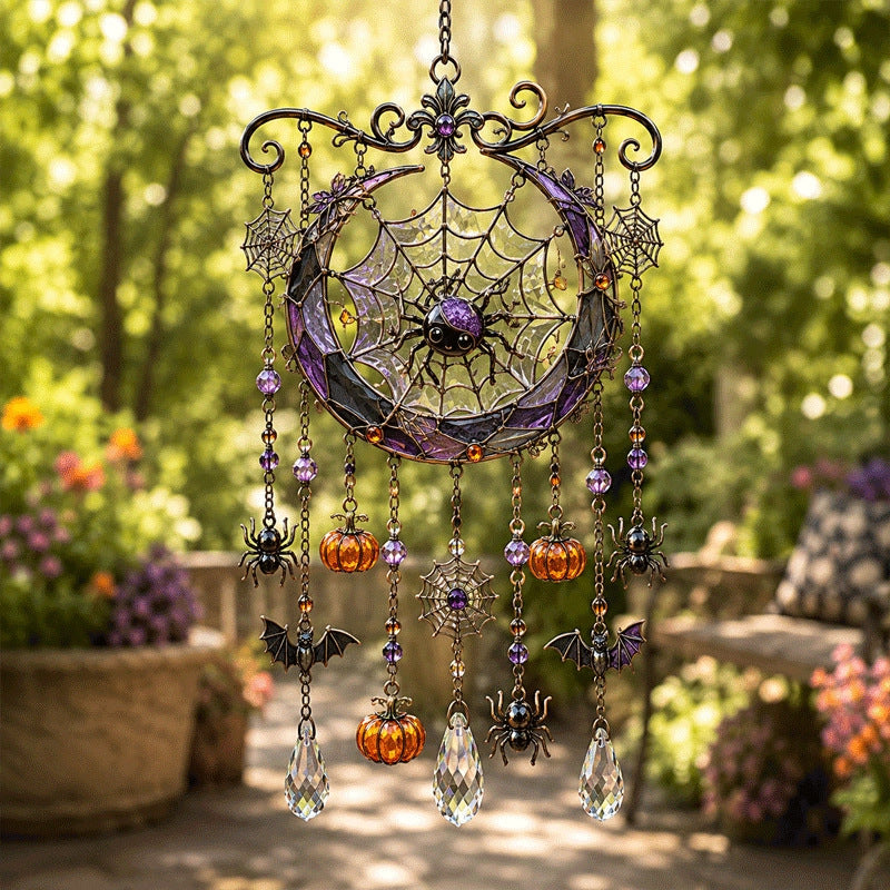Spider web Halloween stained glass-style hanging ornament