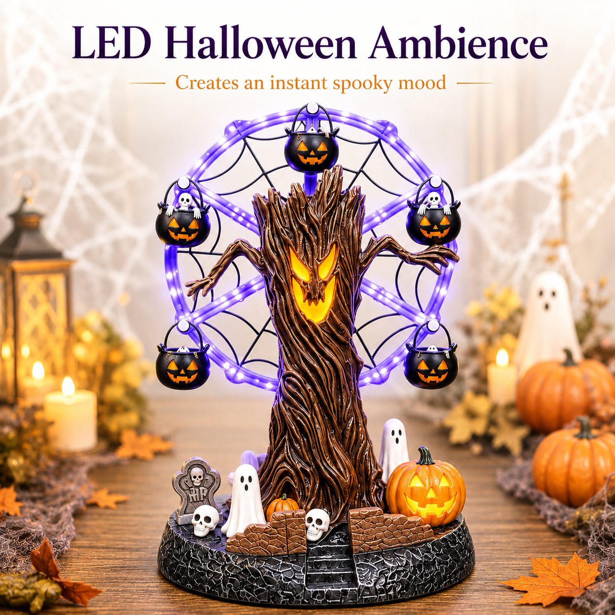 Close up of haunted tree trunk with jack-o-lantern expression