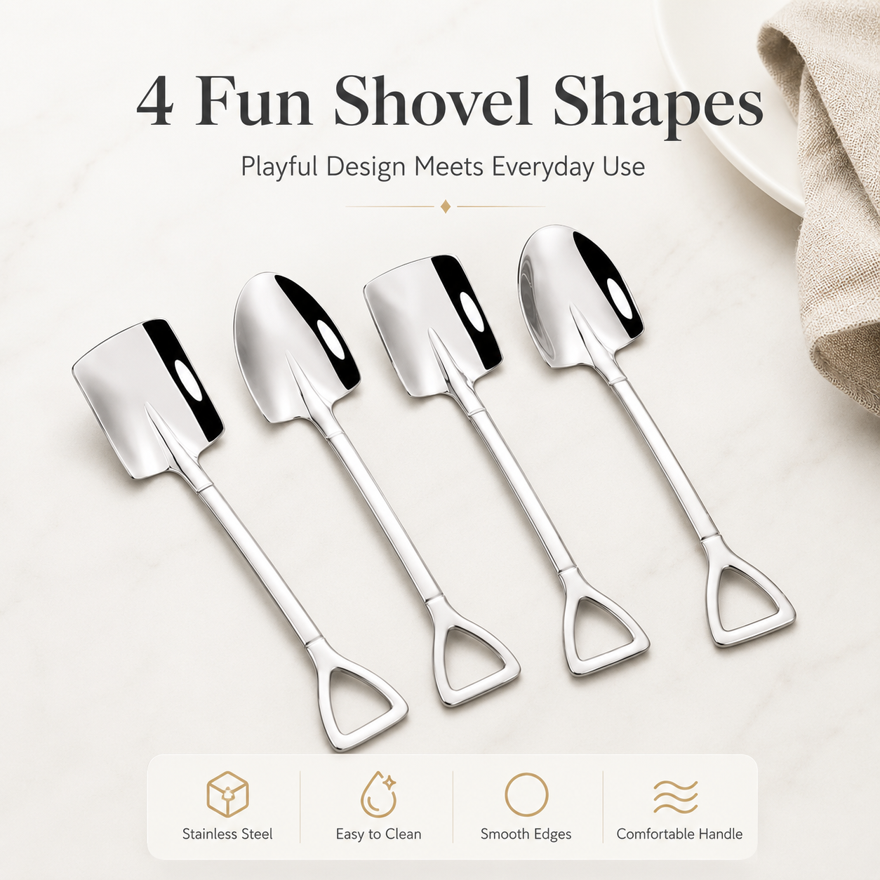 Polished flat and pointed scoop options