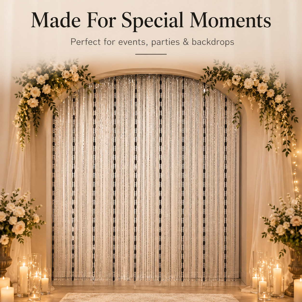 Luxury warm golden flowy string tapestry panel