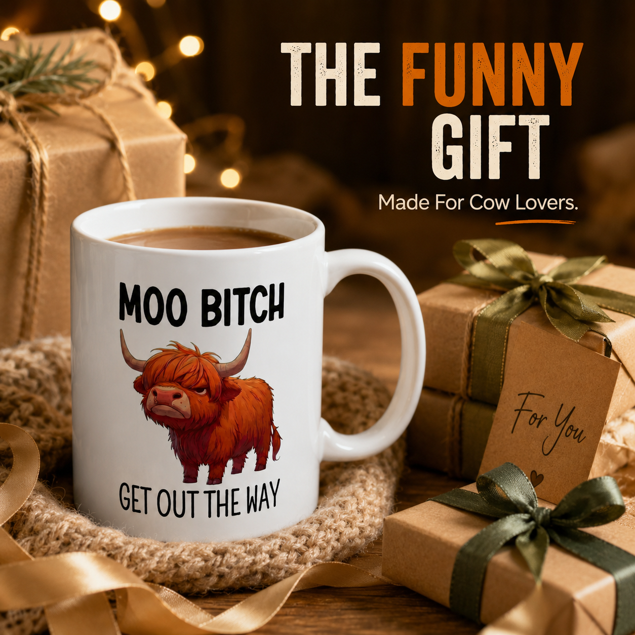 Highland cow mug packaging and gift presentation
