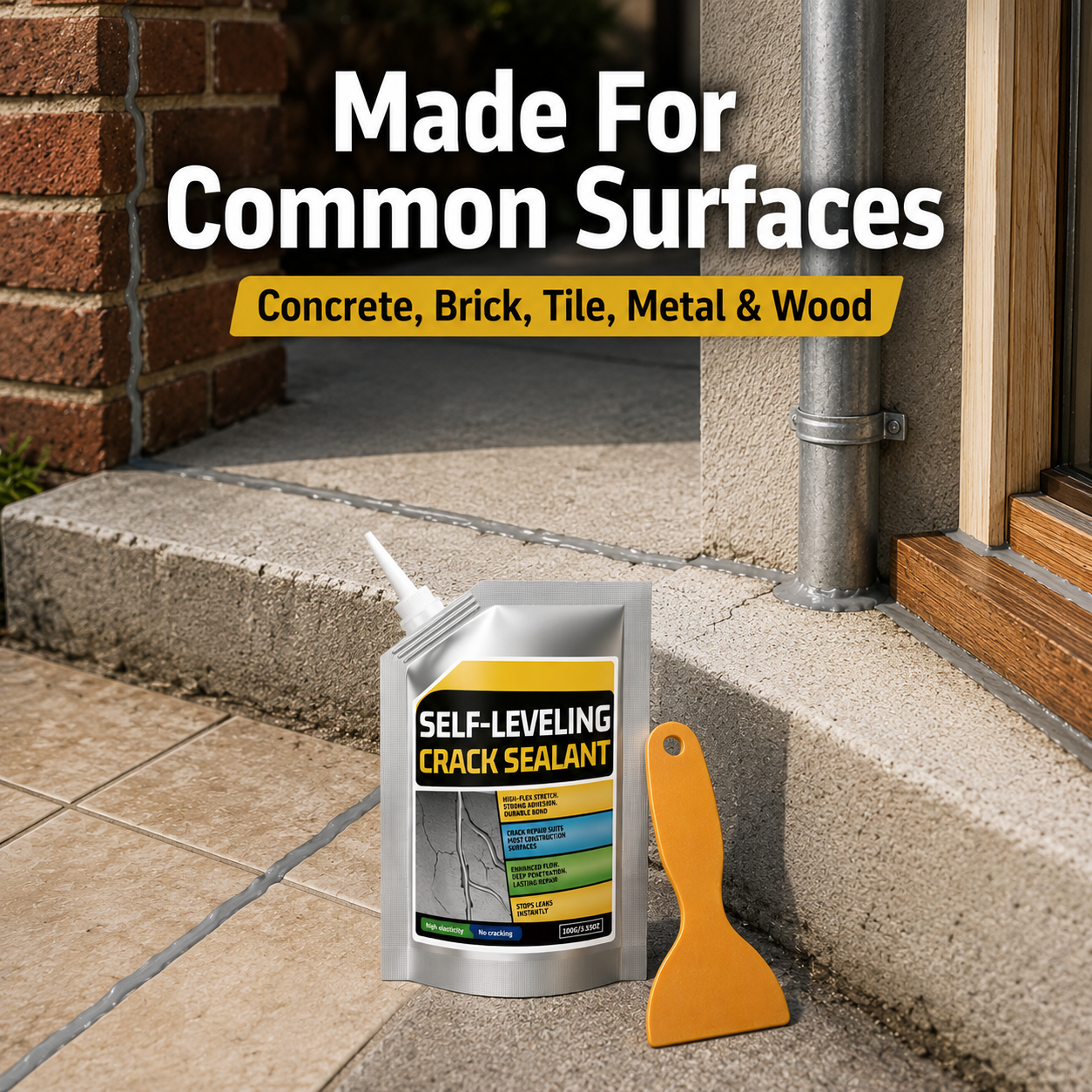 Using scraper tool to smooth sealant over concrete gap