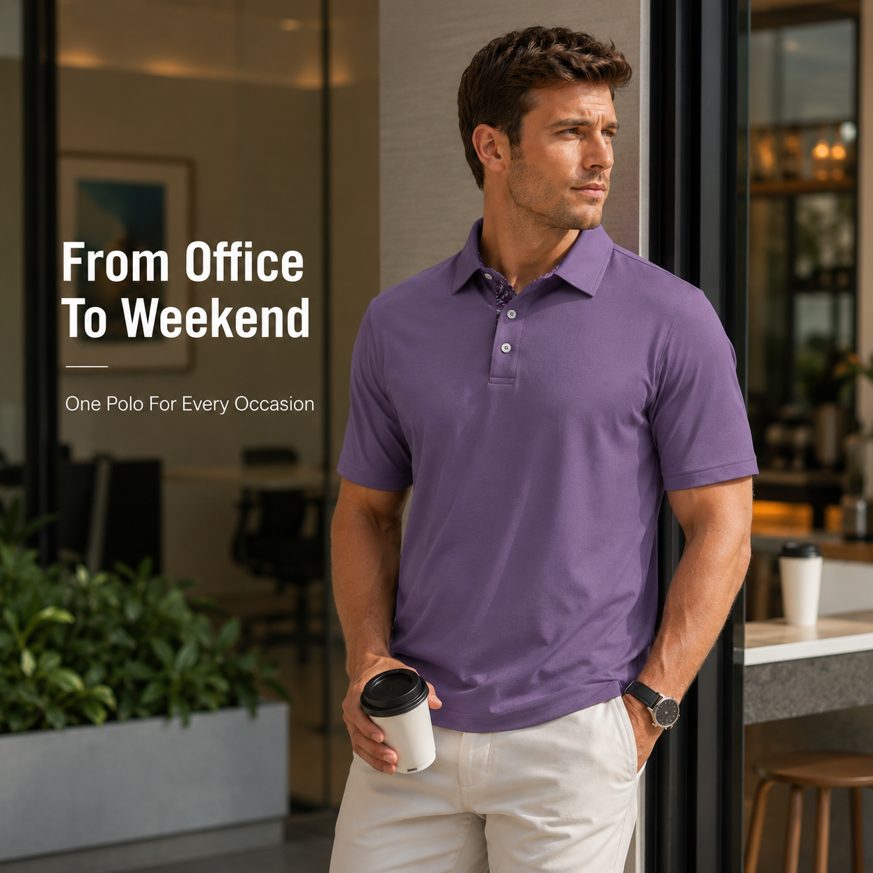 Men’s short sleeve polo shirt outfit styling
