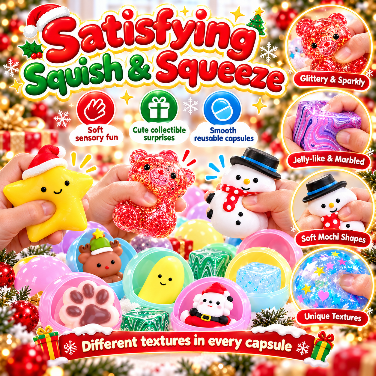Different Christmas squishy textures