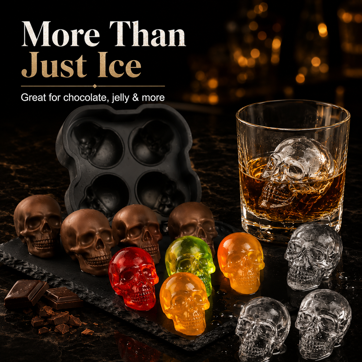 Hands popping ice skulls upward out of flexible silicone base