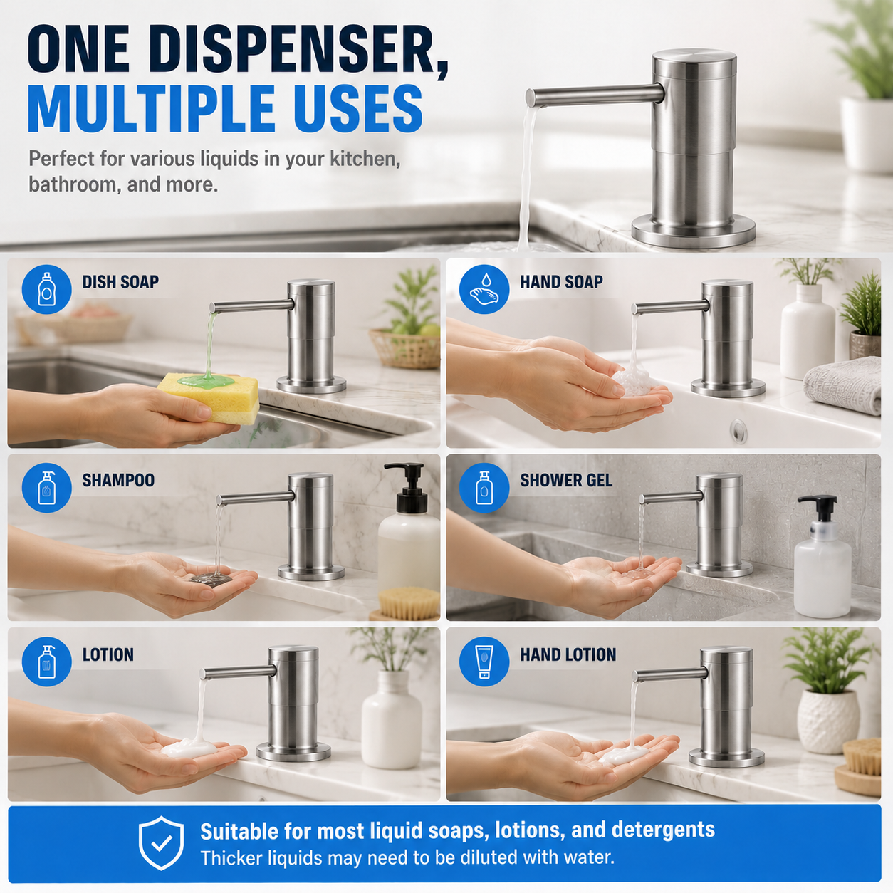 Complete sink soap dispenser and extension tube kit components