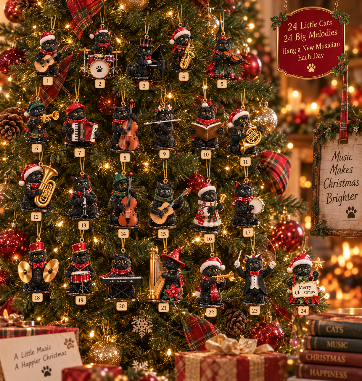 Black Cat Band Christmas Advent Calendar in a cozy home
