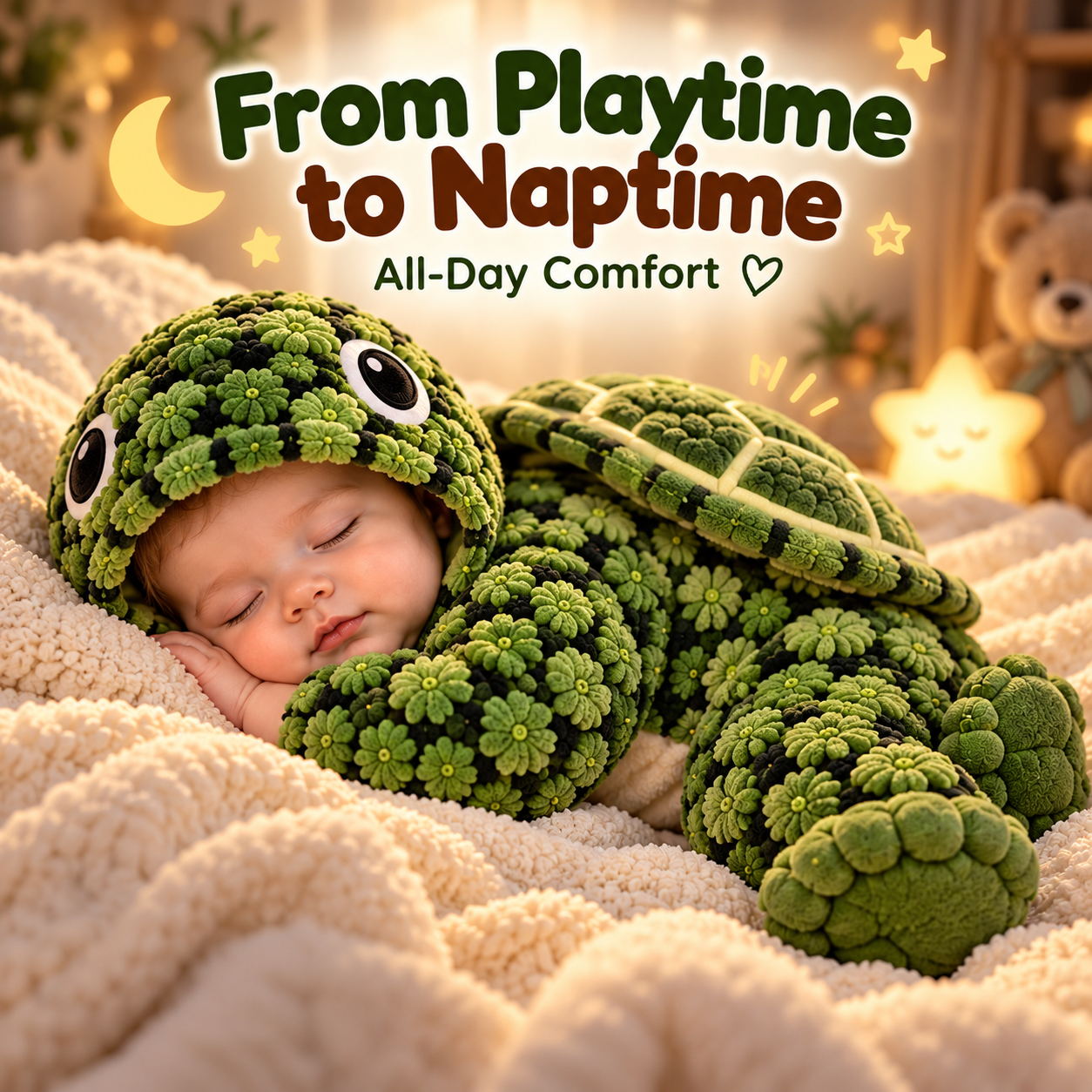 Baby resting in turtle onesie