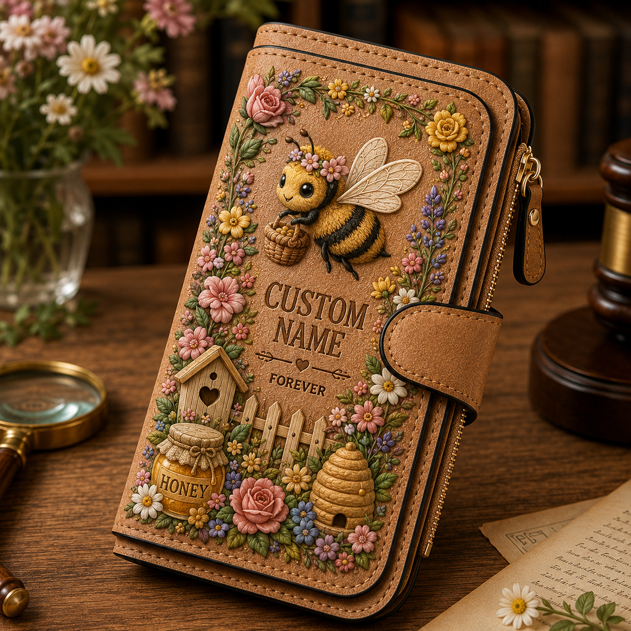 Honey Bee Garden personalized wallet