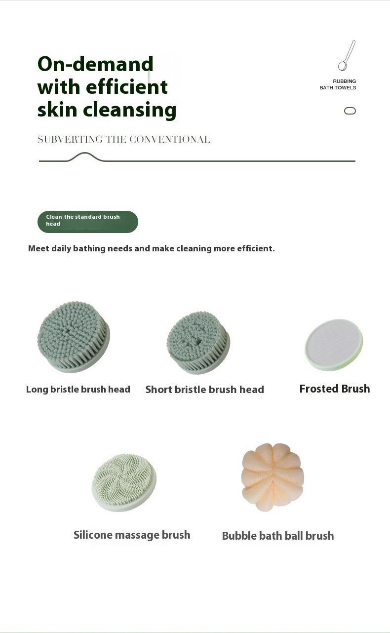 Rechargeable Motorized Electric Shower Back Scrubber - Long Handle IPX Waterproof PVC Spin Bath Brush with 5 Replaceable Heads, 3 Speed Modes, Exfoliating Massager for Adults Sensitive Skin, USB, Full Body (Shoulders, Calves Care, Great Gift Option)