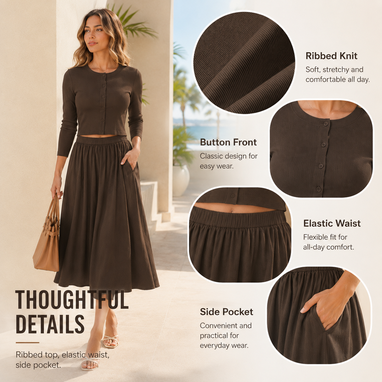 Fitted ribbed cardigan button front details
