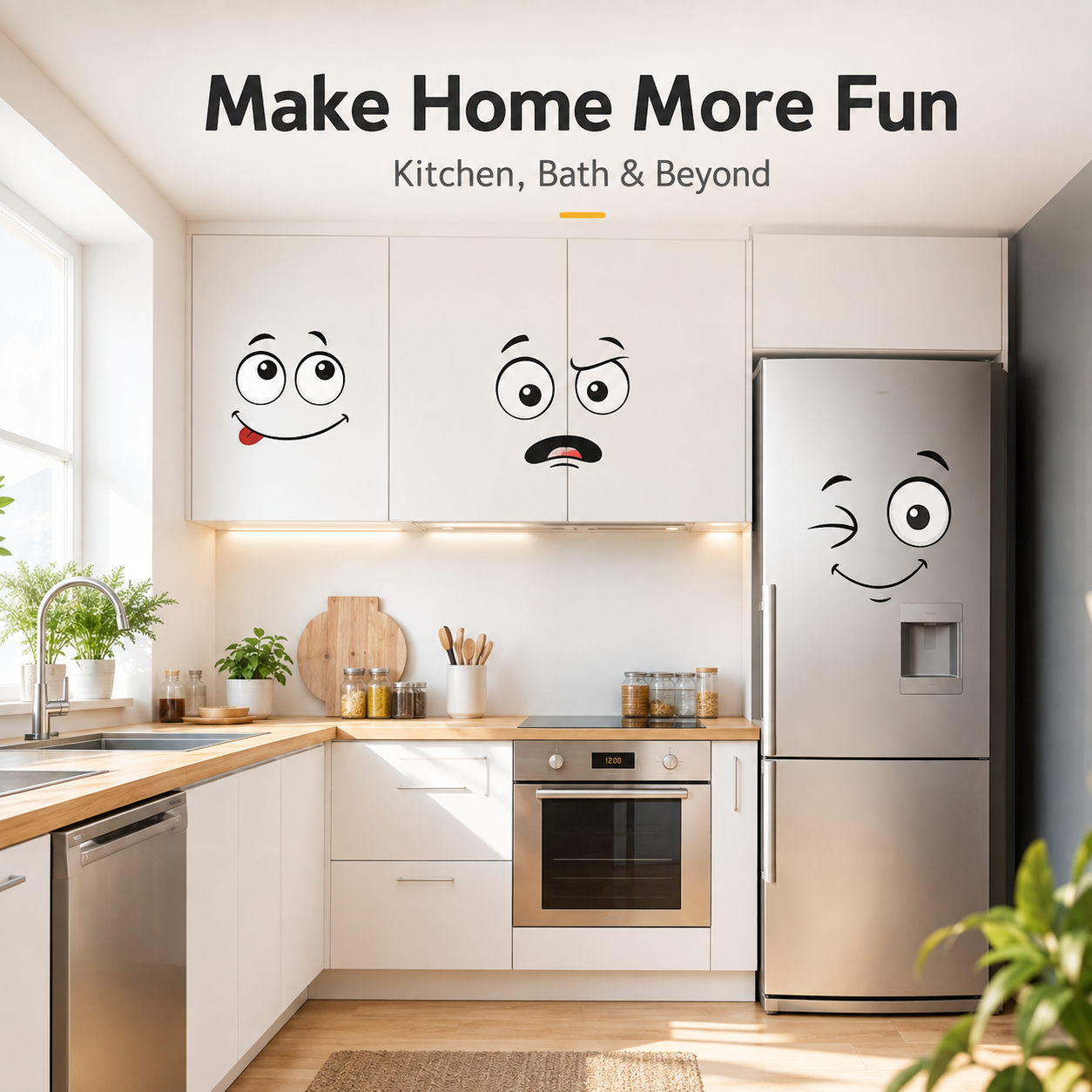 Funny cartoon face sticker applied on toilet tank and lid