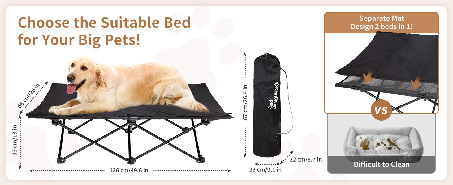 KingCamp PETS SEDUM Elevated Dog Bed with Separate Washable Sleeping Mat