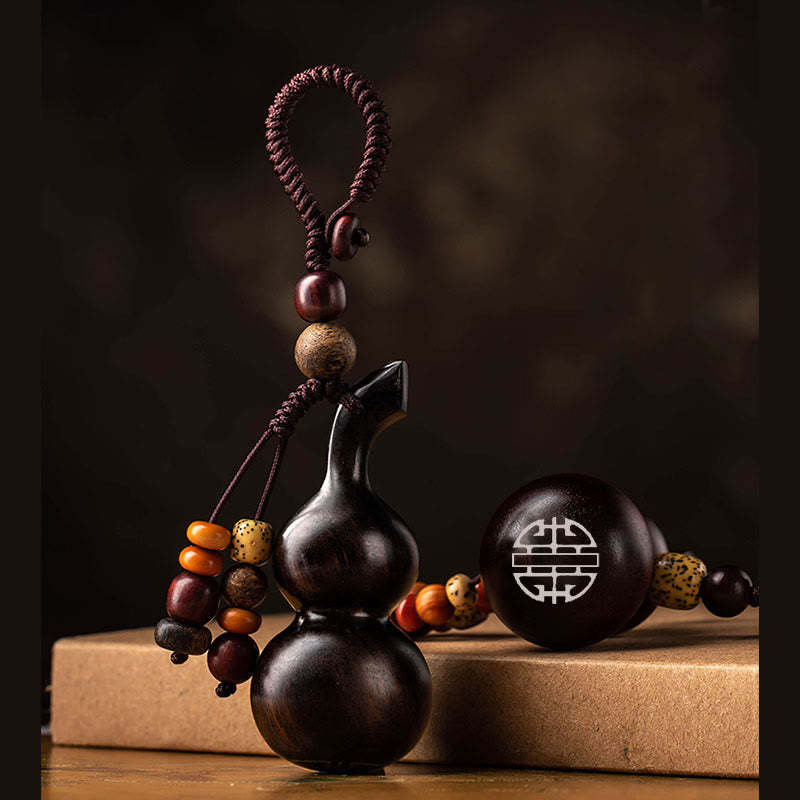 Tibetan Ebony Small Leaf Red Sandalwood Gourd Luck Protection Key Chai