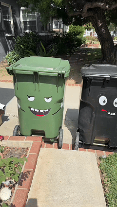 Funny cartoon face stickers turning trash bins and appliances into playful characters animation