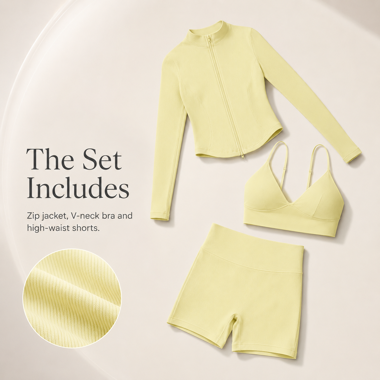 Curved hem cropped length jacket pairing perfectly with high rise shorts