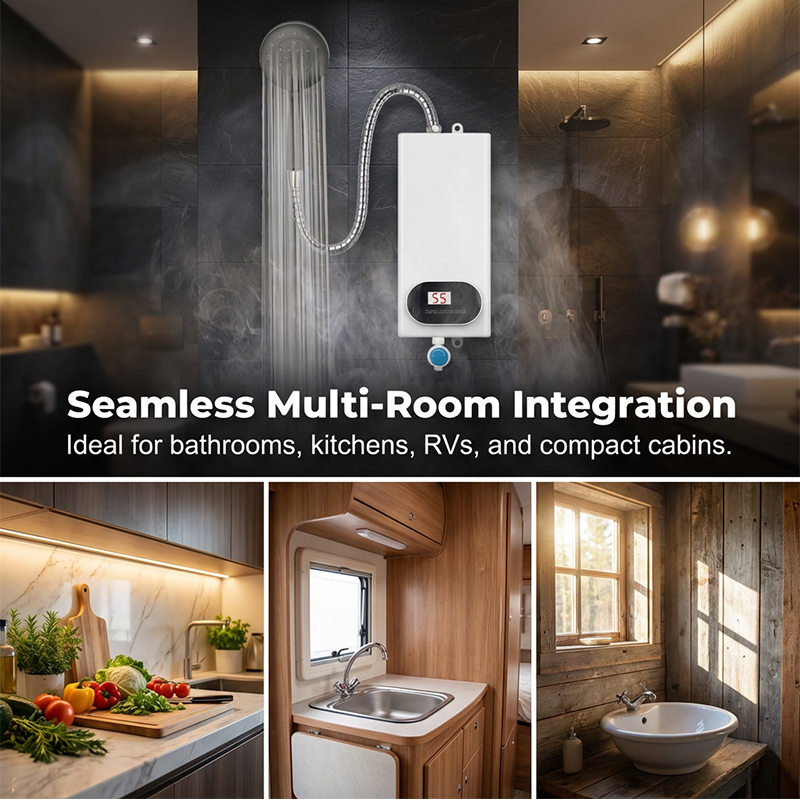 Compact tankless water heater used in different spaces