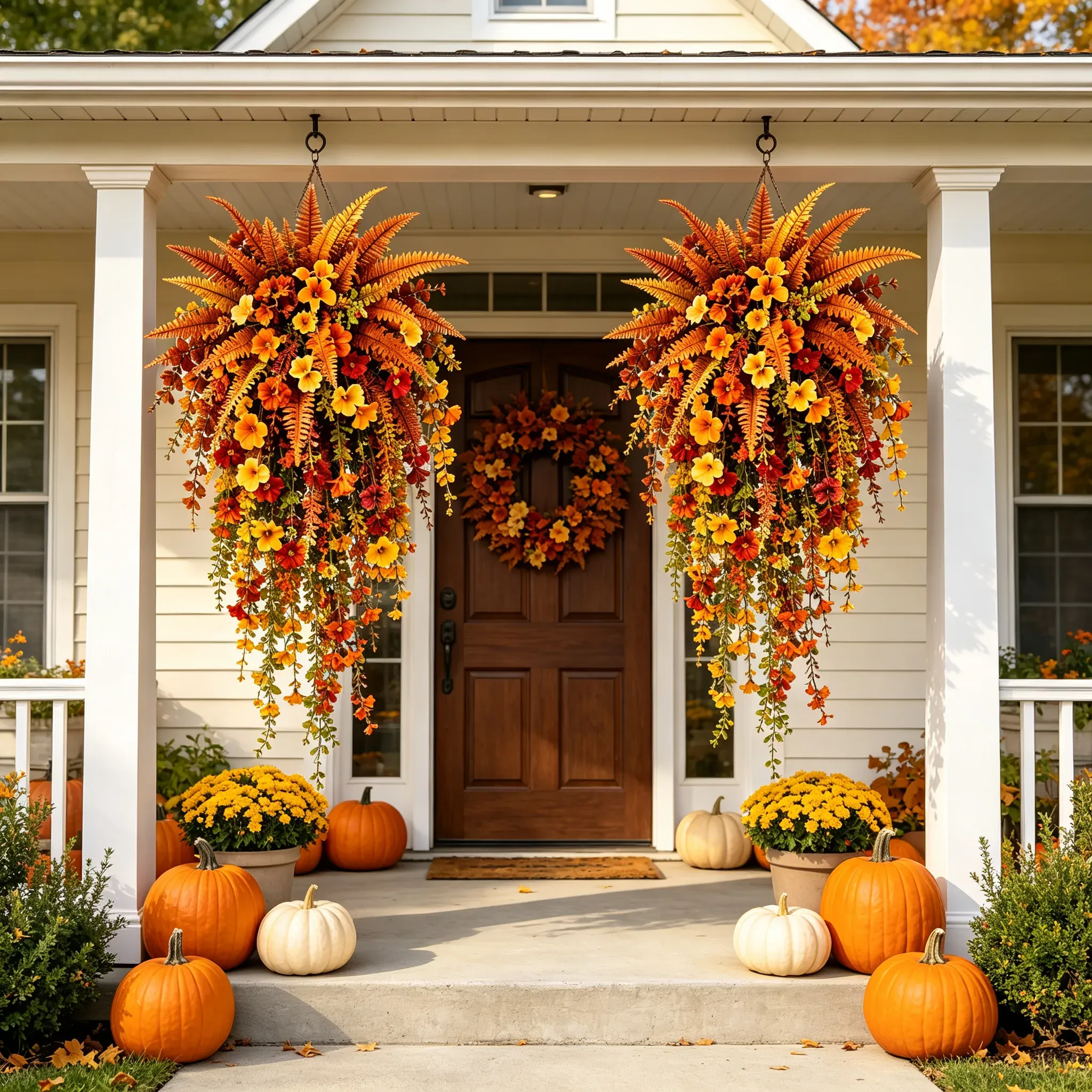 Instant autumn transformation on front entrance porch