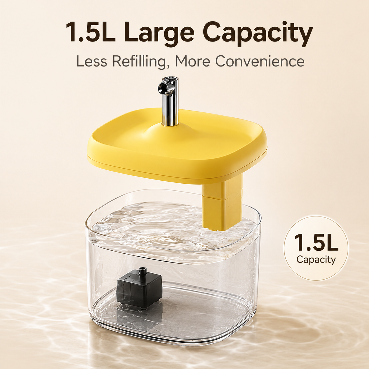 Pet water fountain filtration layers and circulating pump detail