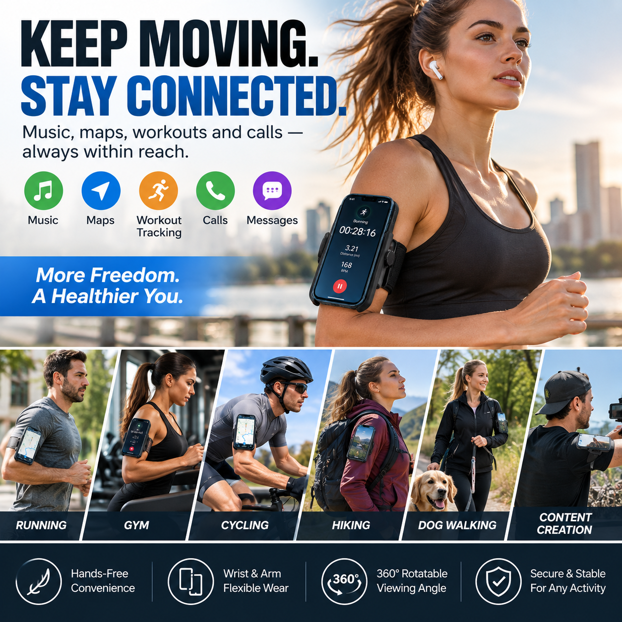 Phone arm holder for running gym cycling hiking