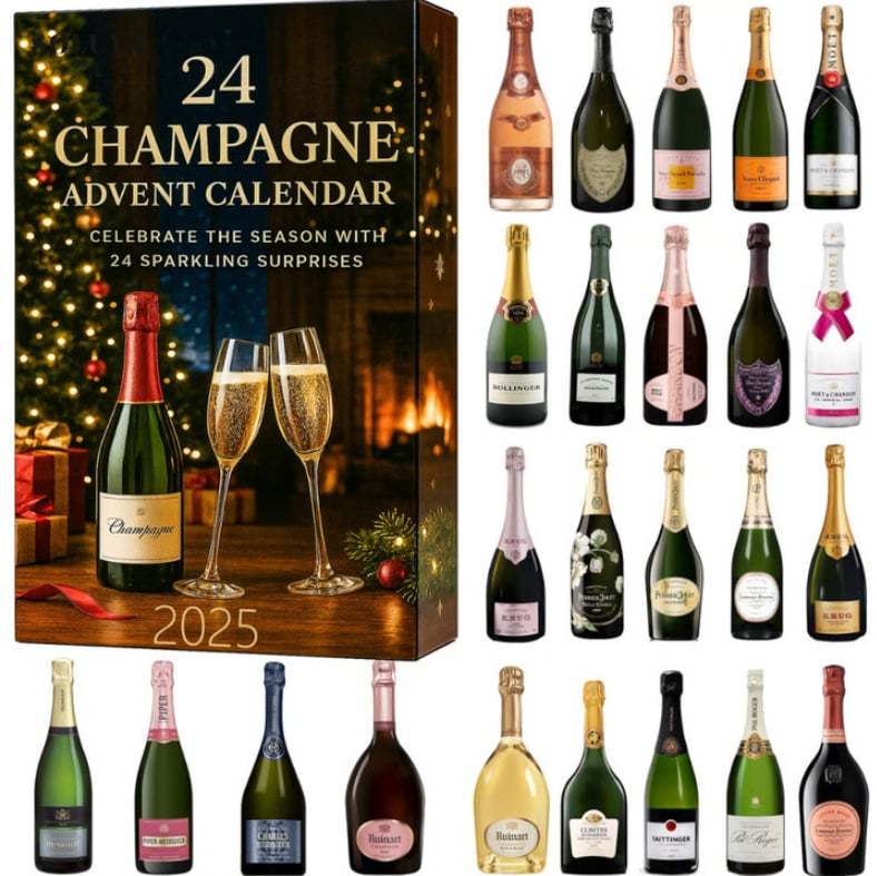 2026 Champagne Advent Calendar – 24-Day Christmas Countdown Gift - 2D Flat Acrylic