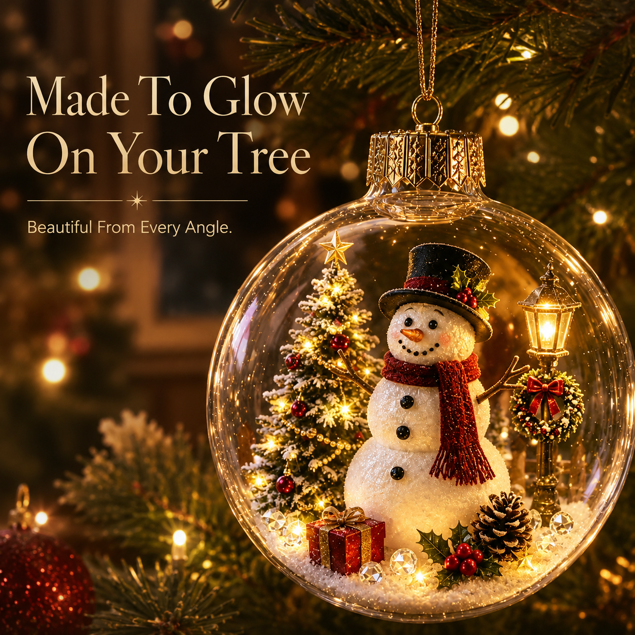 Santa Claus with gift box Christmas globe ornament