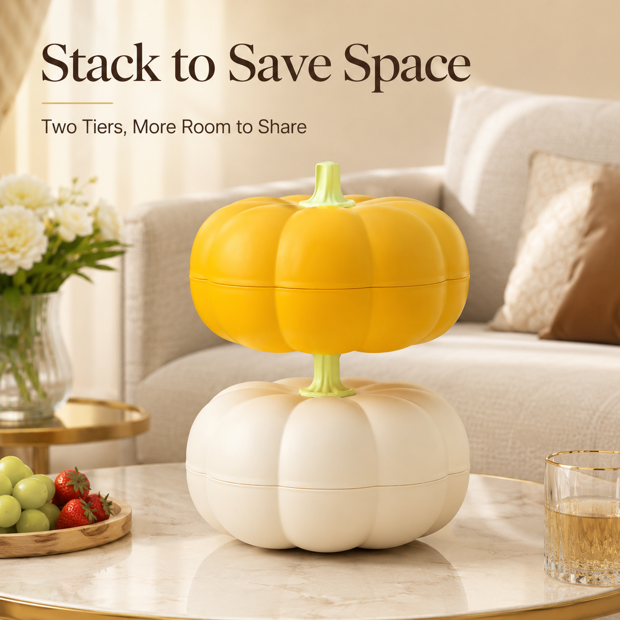 Stackable two tier pumpkin snack tray layers