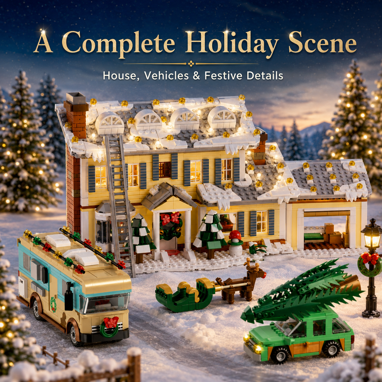 Winter holiday house building block set full overview