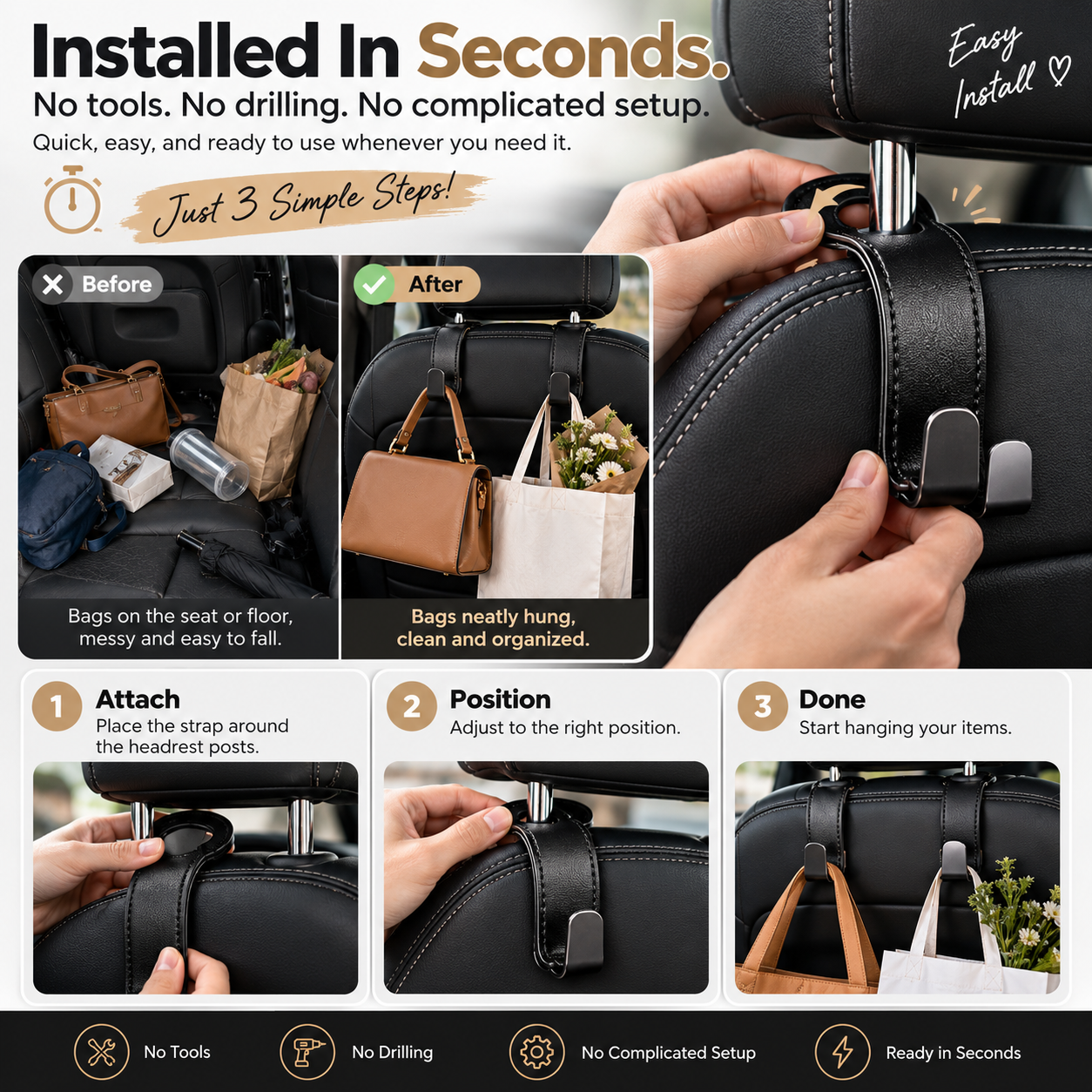 comparison between narrow car hooks and wide leather car headrest organizer