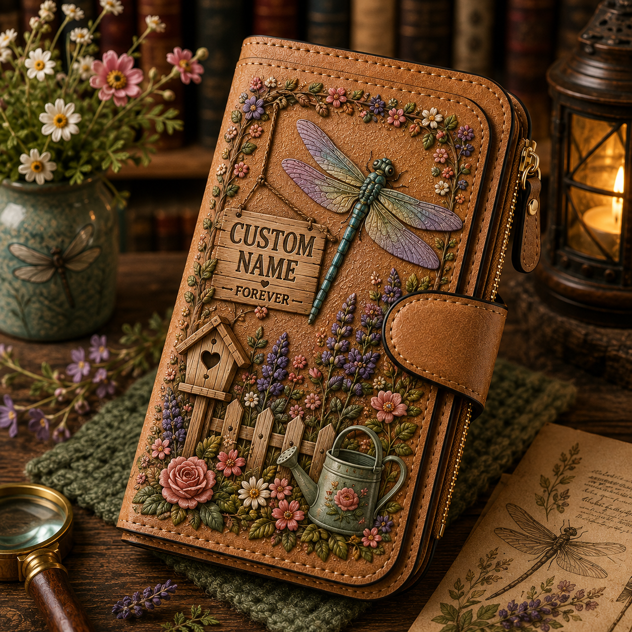 Dragonfly Garden personalized wallet