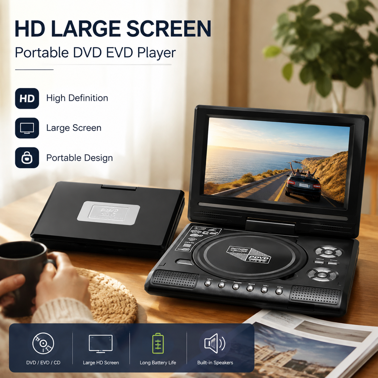Portable DVD EVD player with 7.8 inch screen