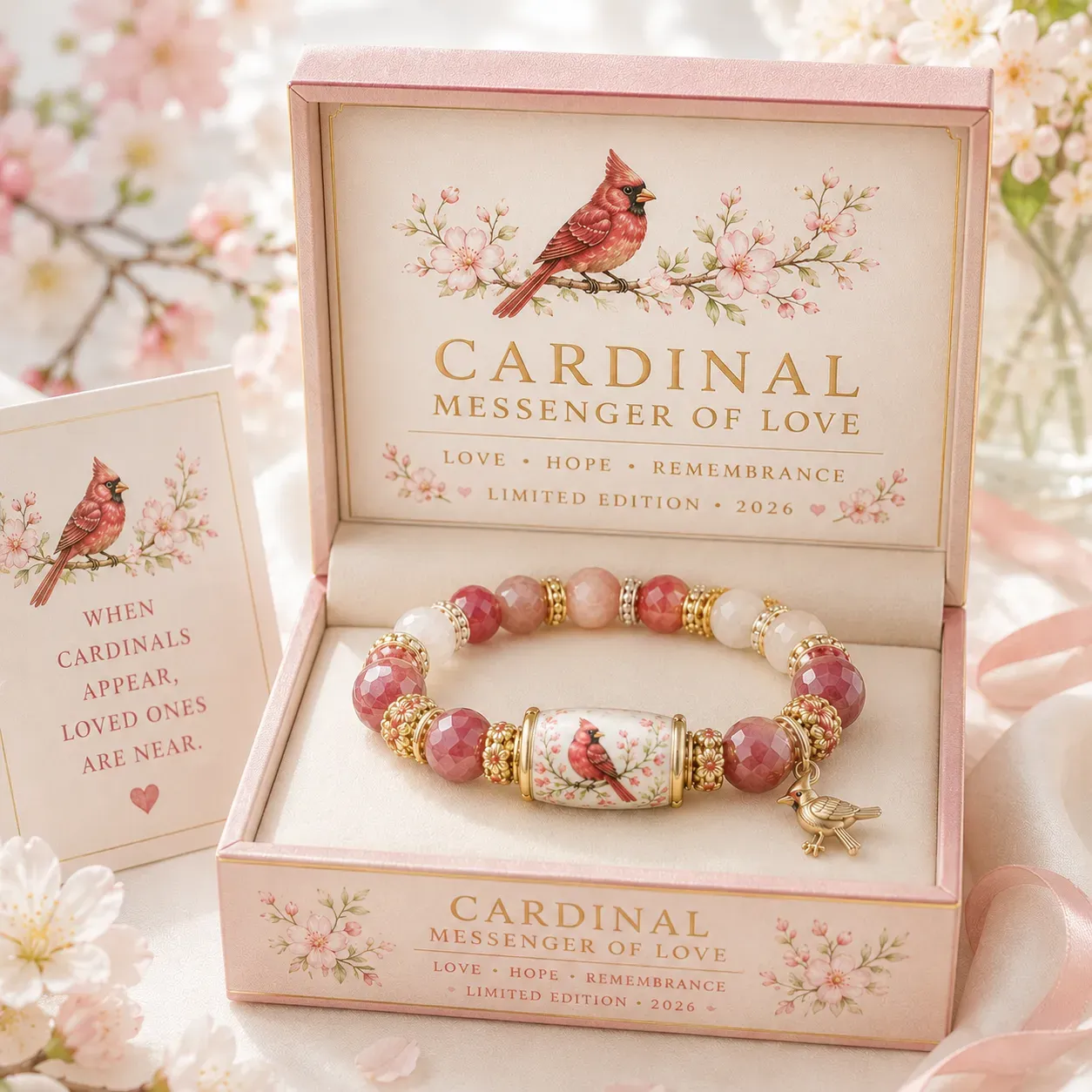 Cardinal remembrance bracelet red bead keepsake gift